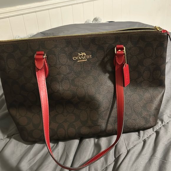 Coach red and brown Tote. - Picture 1 of 7